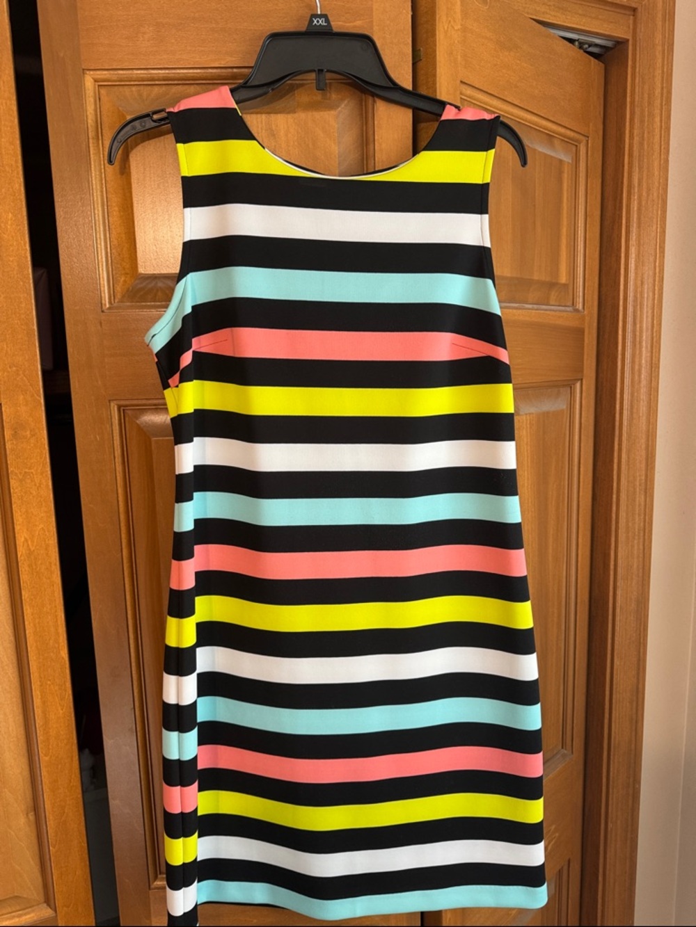Worthington Sleeveless Shift Dress in Black, Coral, Aqua & Yellow